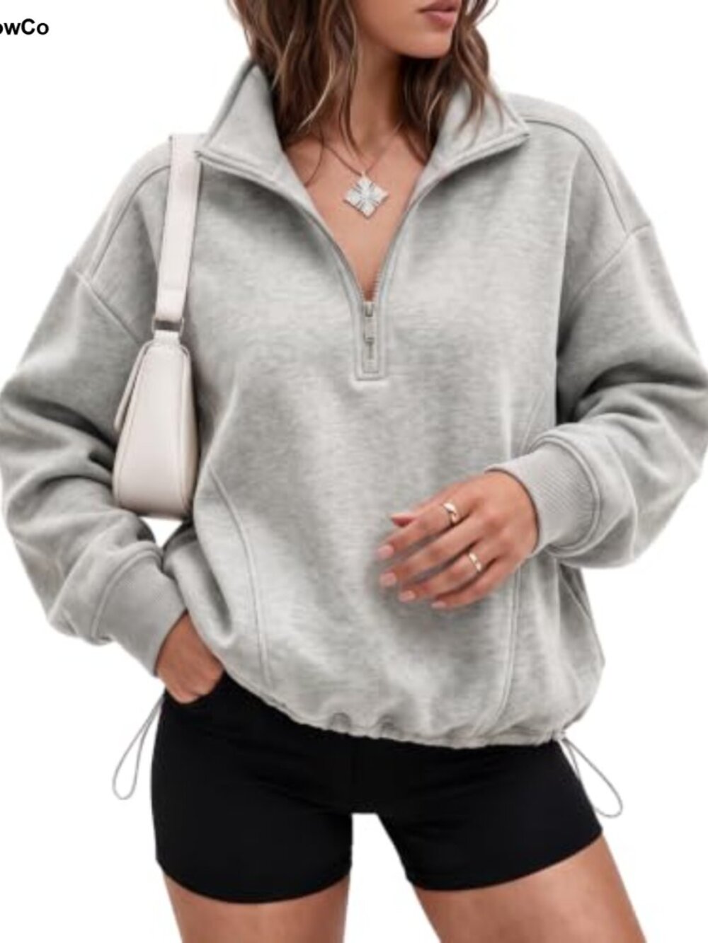Half Zip Oversized Fleece Pullover Sweatshirt Mock Neck Drawstring Hem